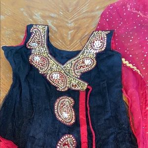 black and red sequins silvar kameez